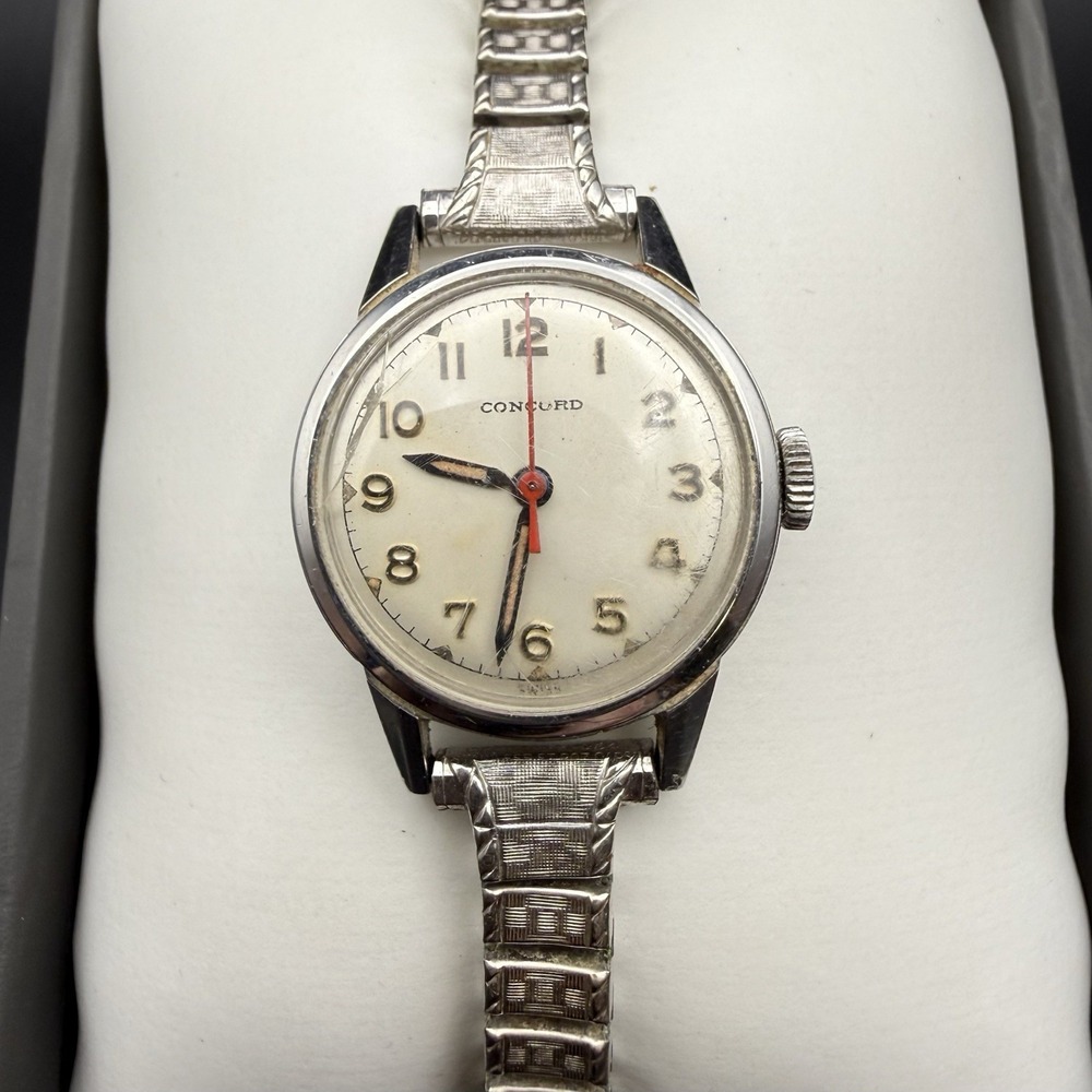 Vintage Concord Swiss Manual Wind Wristwatch 10K GF Top Cap Red Second Hand Runs
